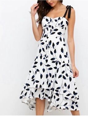 Yumi Kim White “Sweet Lady” High-Low Midi Dress with Black Tie Straps